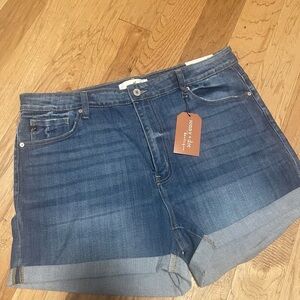 Blue Denim Cuffed Shorts